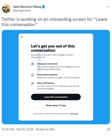 Twitter Menguji Coba Fitur 'Leave This Conversation' Bagi Para Penggunanya